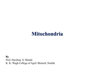 Mitochondria
By
Prof. Harshraj. S. Shinde
K. K. Wagh College of Agril. Biotech, Nashik
 