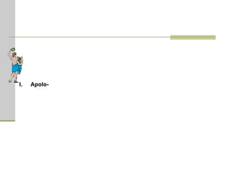 Apolo  (em grego, Απόλλων)  -  deus da luz benéfica (ou deus do Sol); filho de Zeus e de Leto, também chamado Febo, irmão gêmeo de Artemis, nasceu às fraldas do monte Cinto, na ilha de Delos. A lenda mostra Apolo, ainda garoto, combatendo contra o gigante Títio e matando-o, e contra a serpente Píton, monstro saído da terra, que assolava os campos, matando-a também. Apolo é, porém, também concebido como divindade maléfica, executora de vinganças. Em contraposição, assim como ele dá a morte, também dá também a vida: é médico, deus da saúde, amigo da juventude bela e forte. É o inventor da adivinhação, da música e da poesia, condutor das Musas, afasta as desventuras e protege os rebanhos  