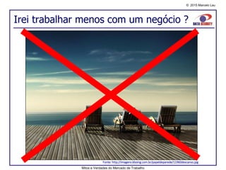 © 2015 Marcelo Lau
Irei trabalhar menos com um negócio ?
Fonte: http://imagens.kboing.com.br/papeldeparede/11960descanso.jpg
Mitos e Verdades do Mercado de Trabalho
 