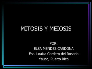 MITOSIS Y MEIOSIS POR: ELSA MENDEZ CARDONA Esc. Loaiza Cordero del Rosario Yauco, Puerto Rico 