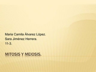 MITOSIS Y MEIOSIS.
Maria Camila Álvarez López.
Sara Jiménez Herrera.
11-3.
 