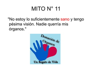 MITO N° 11
"No estoy lo suficientemente sano y tengo
pésima visión. Nadie querría mis
órganos."
 