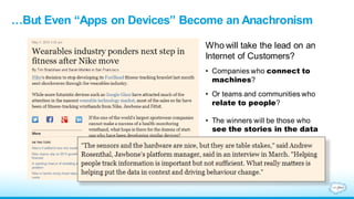 Who will take the lead on an
Internet of Customers?
• Companies who connect to
machines?
• Or teams and communities who
relate to people?
• The winners will be those who
see the stories in the data
…But Even “Apps on Devices” Become an Anachronism
 