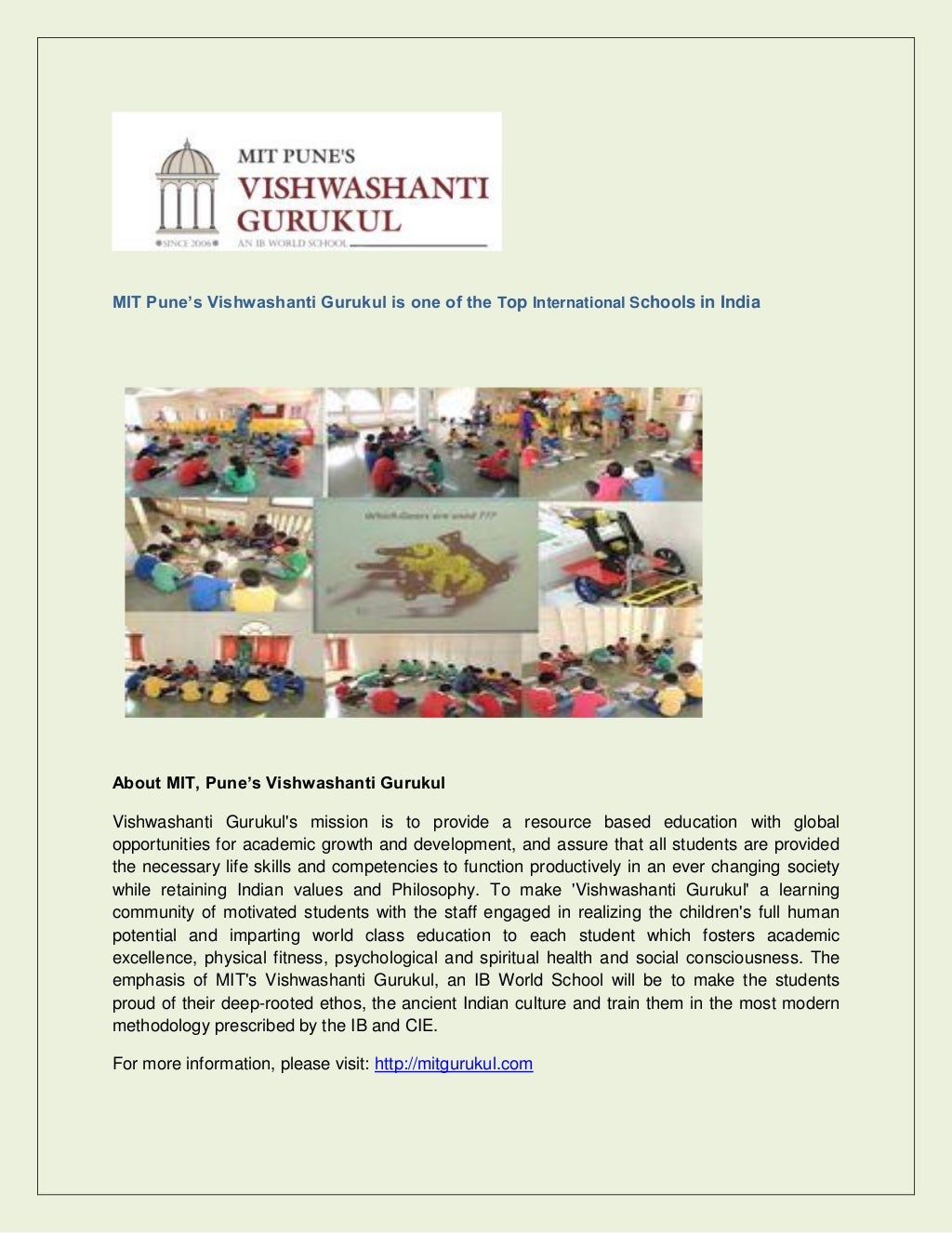 Mit pune’s vishwashanti gurukul is one of the top international schools
