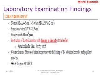 8/13/2019
Col. Malek Medical College, Manikganj
drtoufiq19711@yahoo.com
23
Laboratory Examination Findings
Mitral Stenosis
 