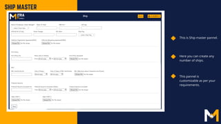 SHIP MASTER
This is Ship master pannel.
Here you can create any
number of ships.
This pannel is
customizable as per your
requirements.
 