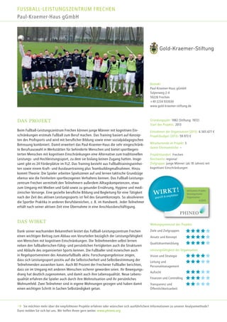 FUSSBALL-LEISTUNGSZENTRUM FRECHEN
Paul-Kraemer-Haus gGmbH
Wirkungspotenzial des Projekts
Ziele und Zielgruppen
Ansatz und ...