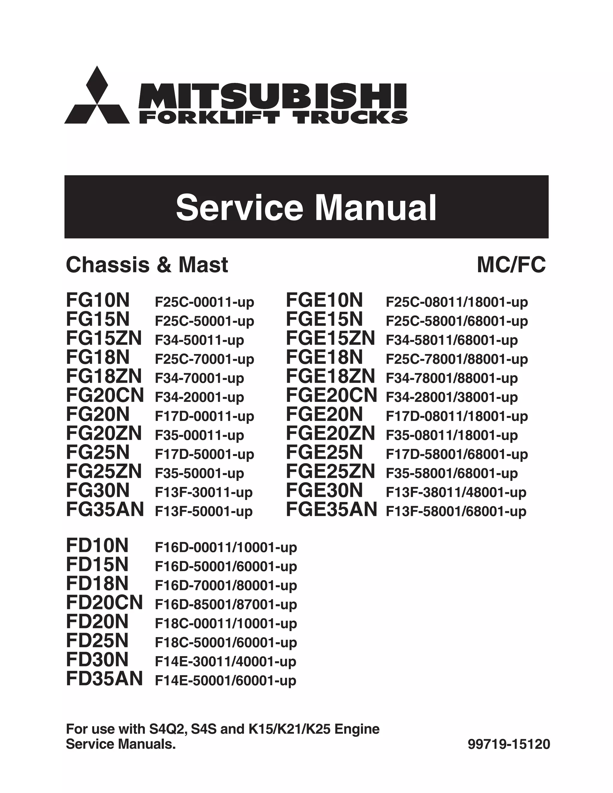 Mitsubishi fd10 n forklift trucks service repair manual sn：f16d