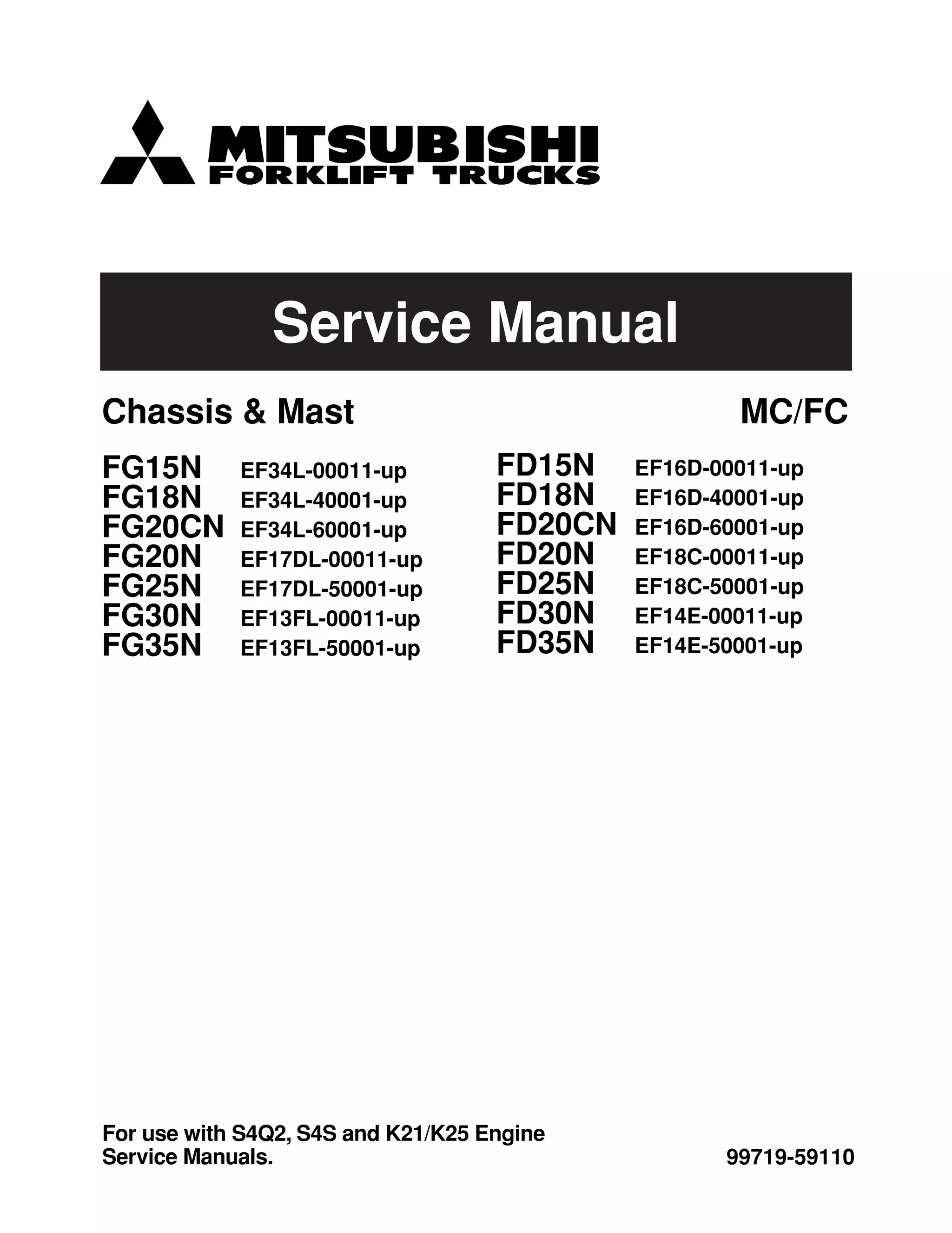 Mitsubishi fg15 n forklift trucks service repair manual sn：f25c