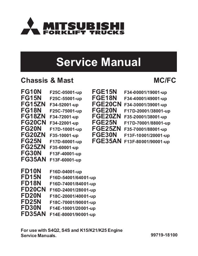 Mitsubishi Fgc18 N Forklift Trucks Chassis Mast And Options Service
