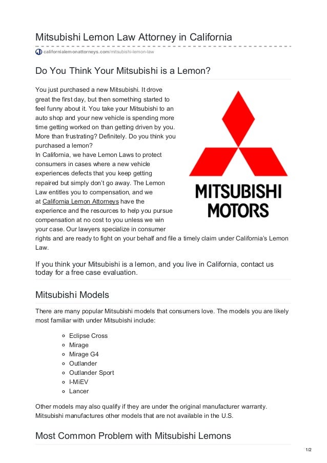 California Lemon Law The Lemon Law Attorneys >> Mitsubishi Lemon Law Attorney In California California Lemon Law The Lemon Law Attorneys >> Mitsubishi Lemon Law Attorney In California