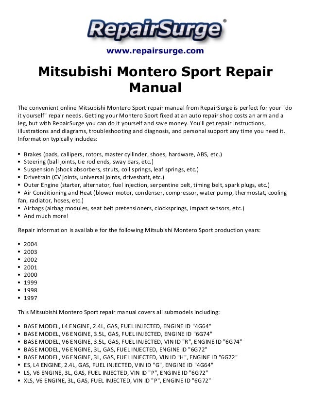 Mitsubishi montero sport repair manual 1997 2004 | 97 Montero Sport Engine Diagram | | SlideShare
