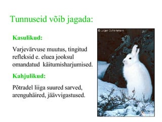 Tunnuseid võib jagada: Kasulikud: Varjevärvuse muutus, tingitud refleksid e. eluea jooksul omandatud  käitumisharjumised. Kahjulikud: Põtradel liiga suured sarved, arenguhäired, jäävvigastused. 