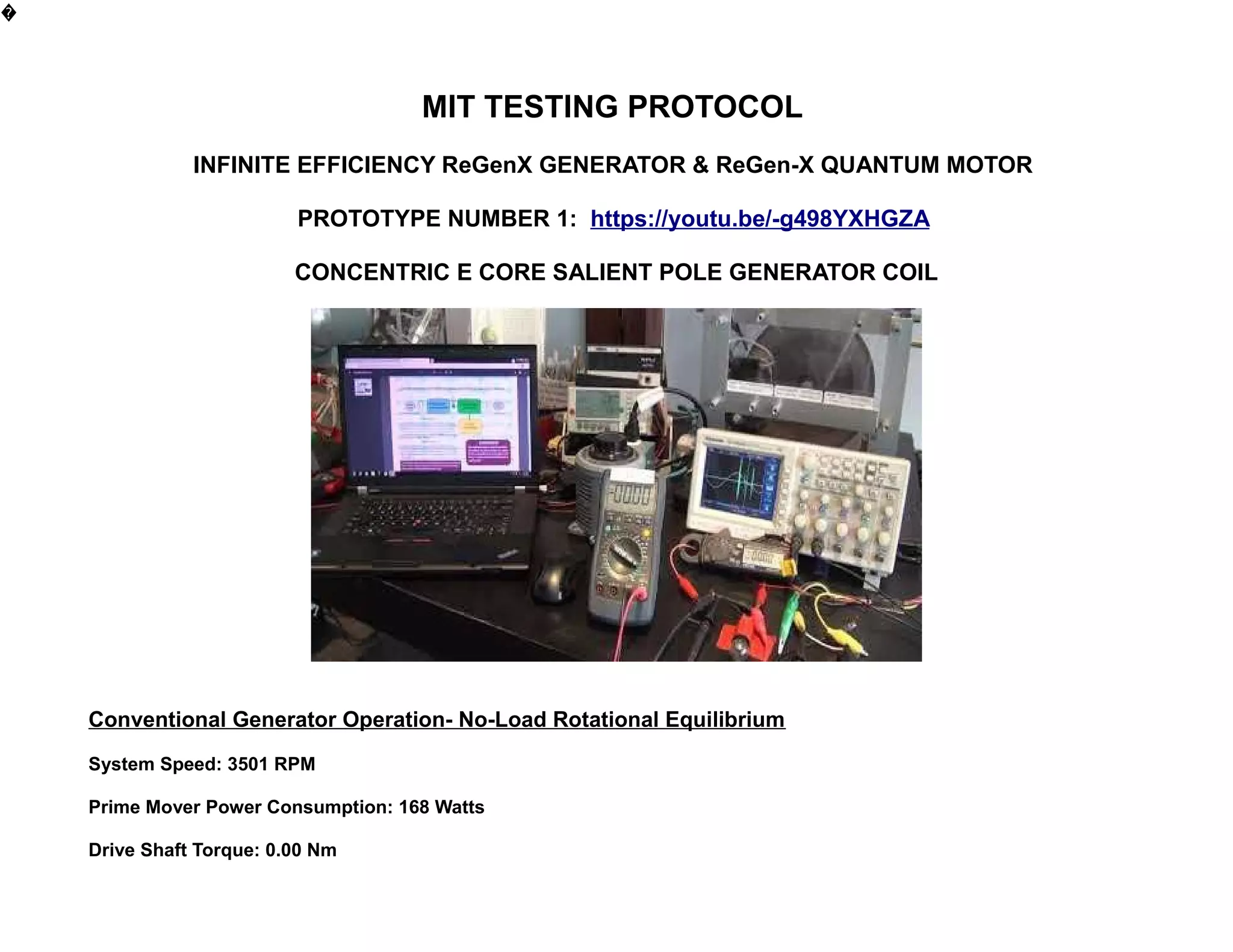 MIT TESTING PROTOCOL PROTOTYPE 1 INFINITE EFFICIENCY ReGenX