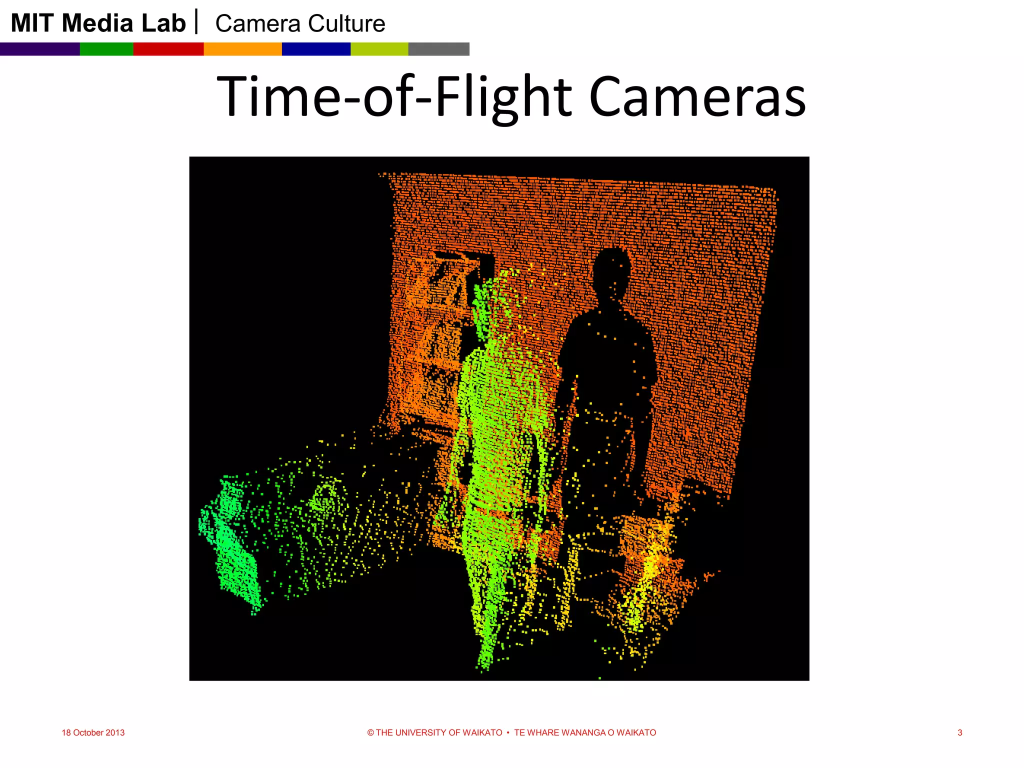 MIT Media Lab

Camera Culture

Time-of-Flight Cameras

18 October 2013

© THE UNIVERSITY OF WAIKATO • TE WHARE WANANGA O WAIKATO

3

 