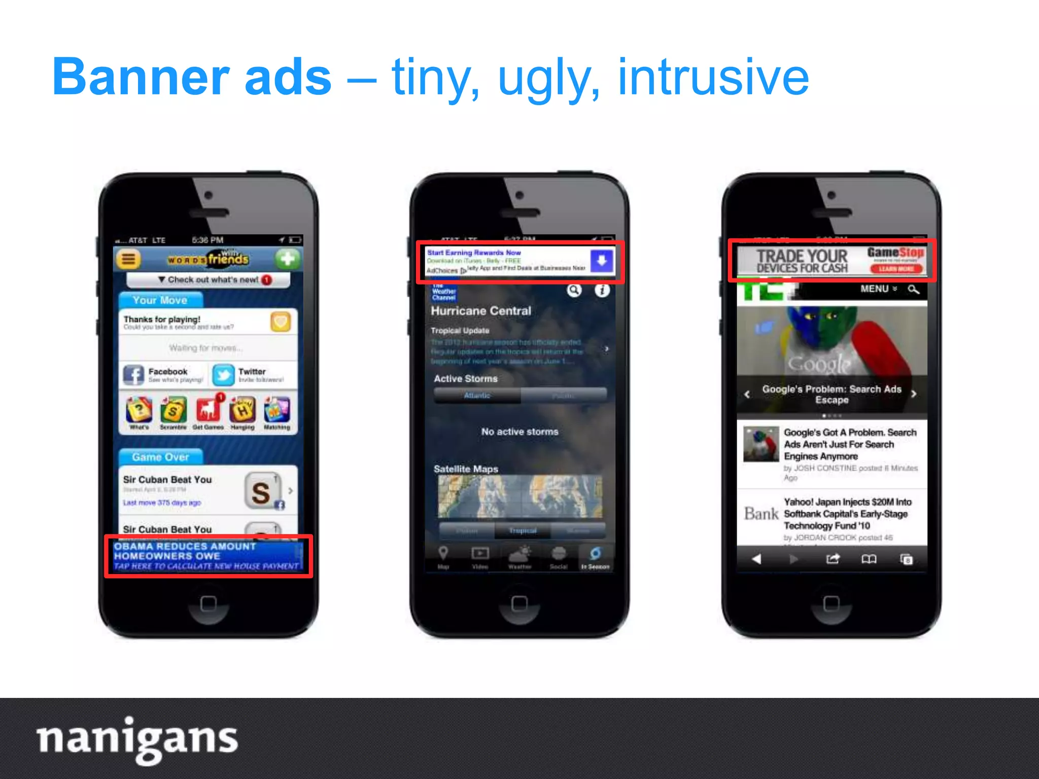Banner ads – tiny, ugly, intrusive
 