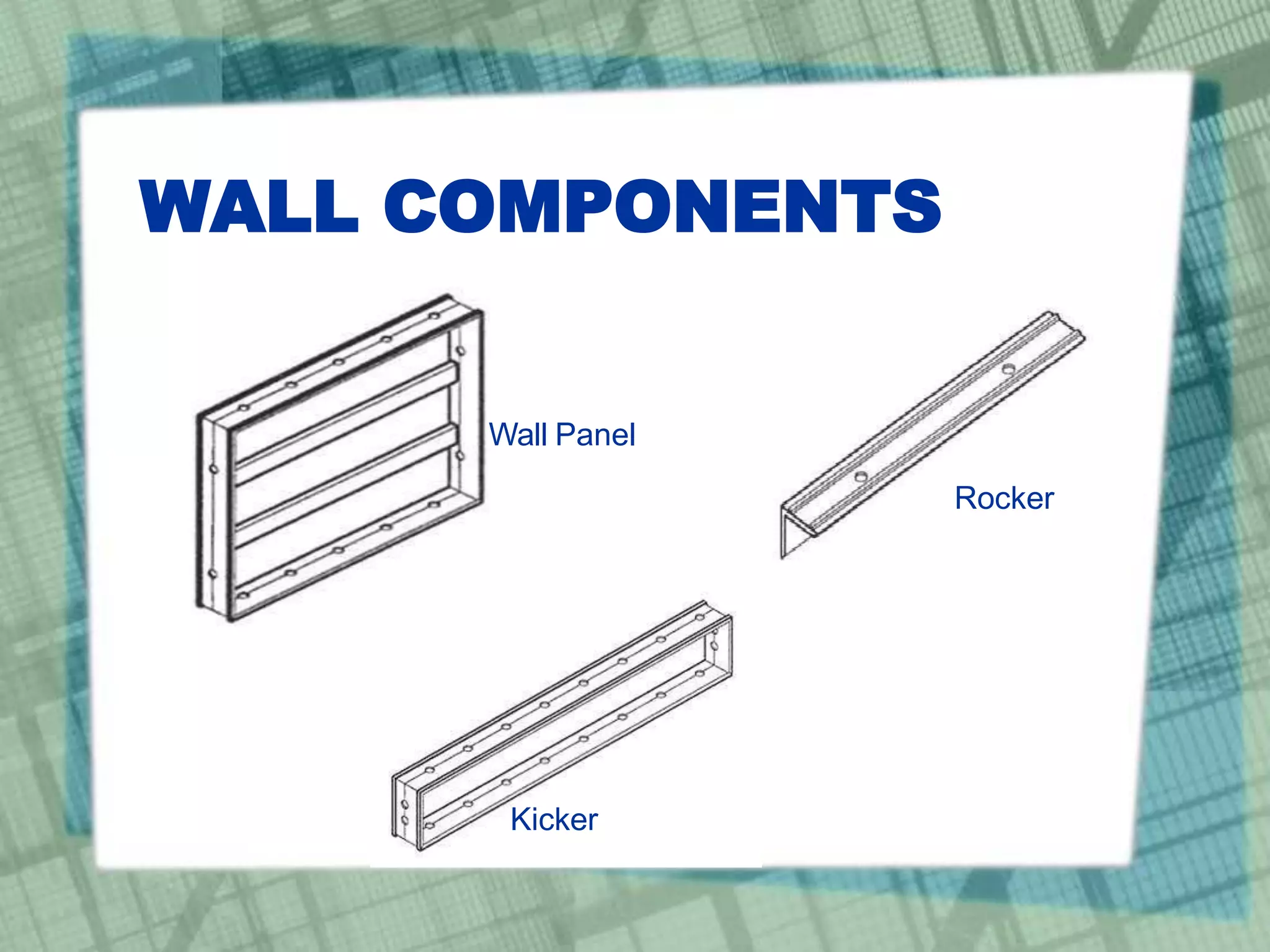 WALL COMPONENTS
Rocker
Wall Panel
Kicker
 