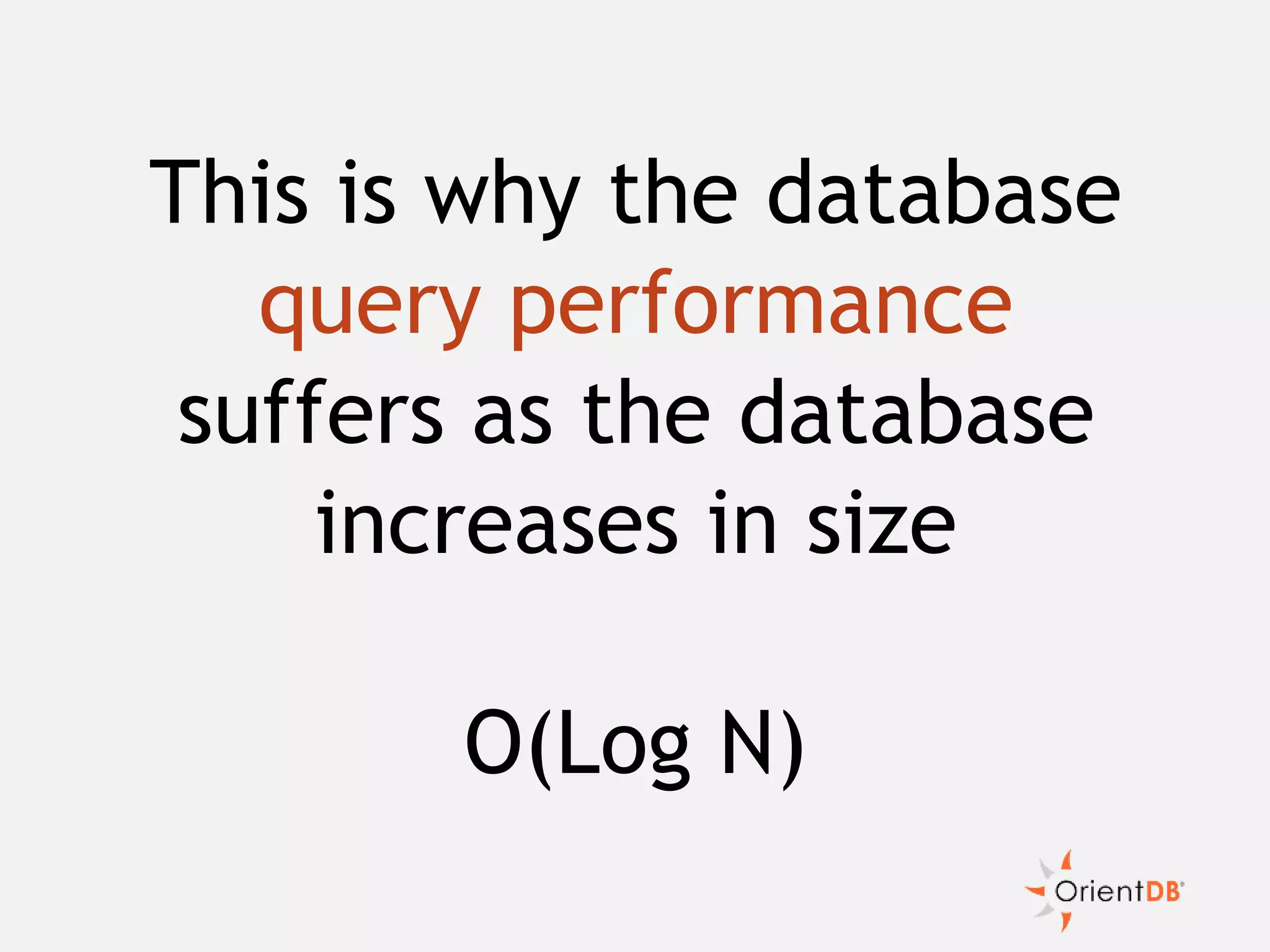 This is why the database
query performance
suffers as the database
increases in size
O(Log N)
 