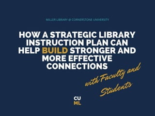 How a Strategic Library Instruction Plan Can Help Build Stronger and More Effective Connection with Faculty and Students
