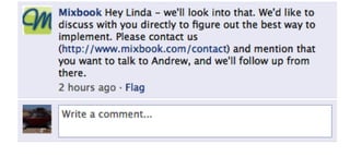 Mixbook's Response on Facebook