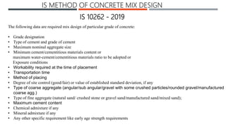 Mix design for concrete