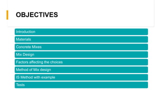 Mix design for concrete