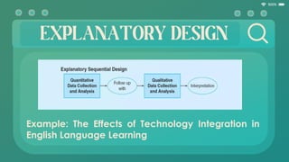EXPLANATORY DESIGN
Example: The Effects of Technology Integration in
English Language Learning
 