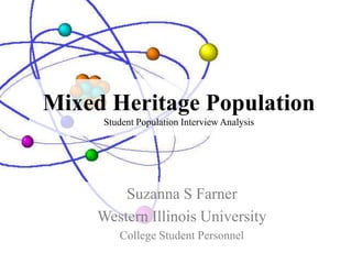 Mixed Heritage Population
Student Population Interview Analysis
Suzanna S Farner
Western Illinois University
College Student Personnel
 