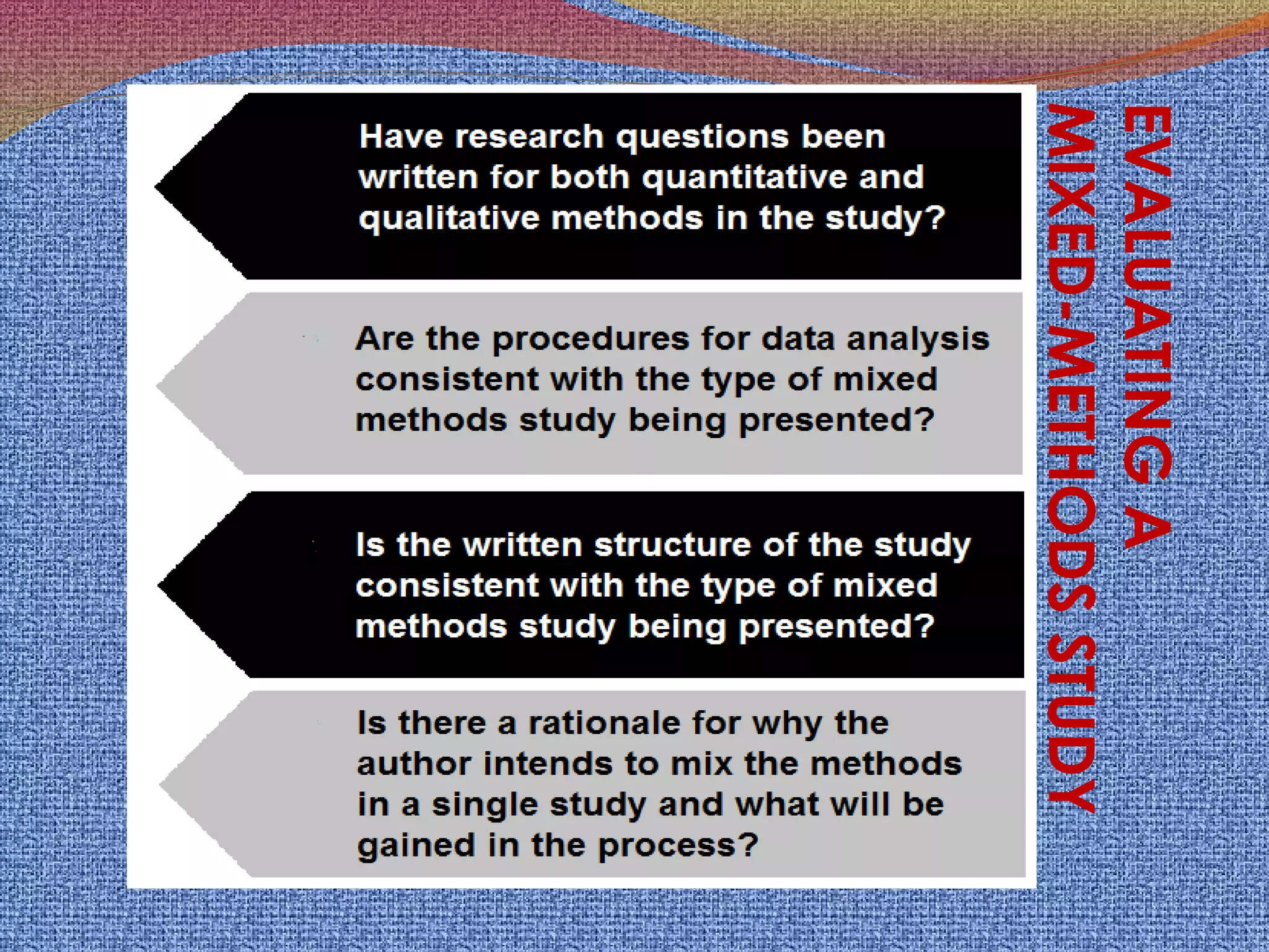 EVALUATING A
MIXED-METHODS STUDY

 