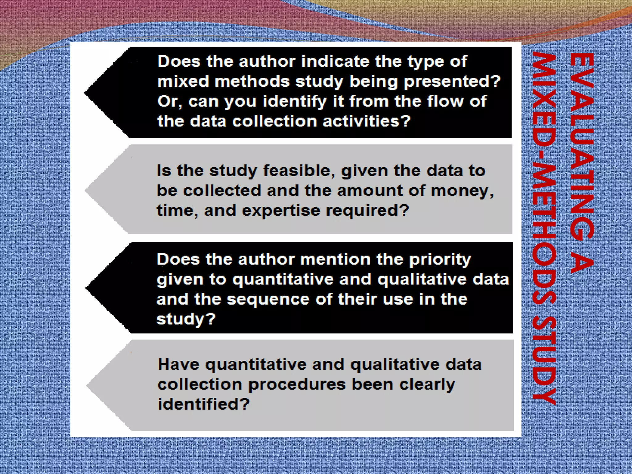 EVALUATING A
MIXED-METHODS STUDY

 