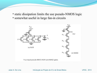 Introdução ao Projeto de CI´s de Sinais MistosJader A. De Lima UFSC, 2013
• static dissipation limits the use pseudo-NMOS logic
• somewhat useful in large fan-in circuits
 