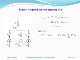 Binary-weighted current-steering D/A 
digital word 
Introdução ao Jader A. De Lima Projeto de CI´s de Sinais Mistos UFSC, 2014 
 