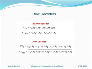 Row Decoders 
Introdução ao Jader A. De Lima Projeto de CI´s de Sinais Mistos UFSC, 2014 
 