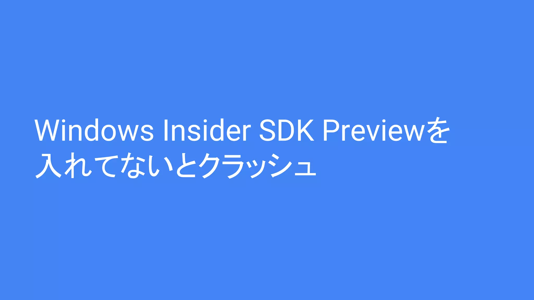 Windows Insider SDK Previewを
入れてないとクラッシュ
 
