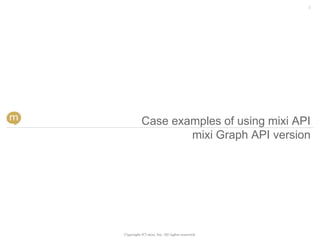 7




          Case examples of using mixi API
                  mixi Graph API version




Copyright (C) mixi, Inc. All rights reserved.
 