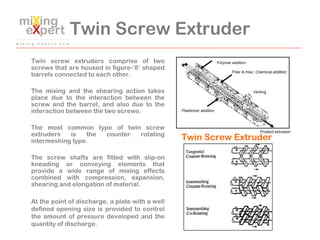 Twin Screw Extruder
Twin screw extruders comprise of two
screws that are housed in figure-‘8’ shaped
barrels connected to ...