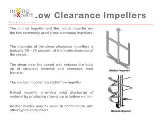 Low Clearance Impellers
The anchor impeller and the helical impeller are
the two commonly used close clearance impellers.
...