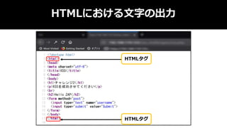 HTMLにおける文字の出力
HTMLタグ
HTMLタグ
 