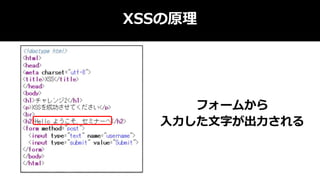 XSSの原理
フォームから
入力した文字が出力される
 
