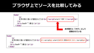 ブラウザ上でソースを比較してみる
未対策だと「タグ」として
認識されている
 