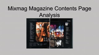 Mixmag Magazine Contents Page
Analysis
 