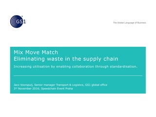 Jaco Voorspuij, Senior manager Transport & Logistics, GS1 global office
Mix Move Match
Eliminating waste in the supply chain
Increasing utilisation by enabling collaboration through standardisation.
3rd November 2016; Speedchain Event Praha
 