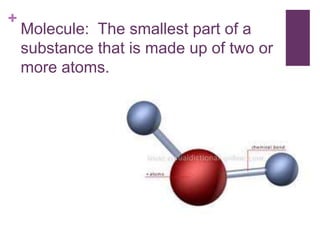 +
    Molecule: The smallest part of a
    substance that is made up of two or
    more atoms.
 