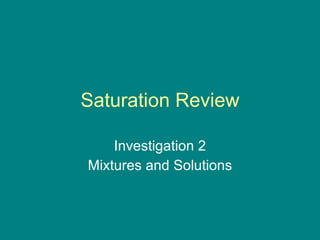 Saturation Review Investigation 2 Mixtures and Solutions 