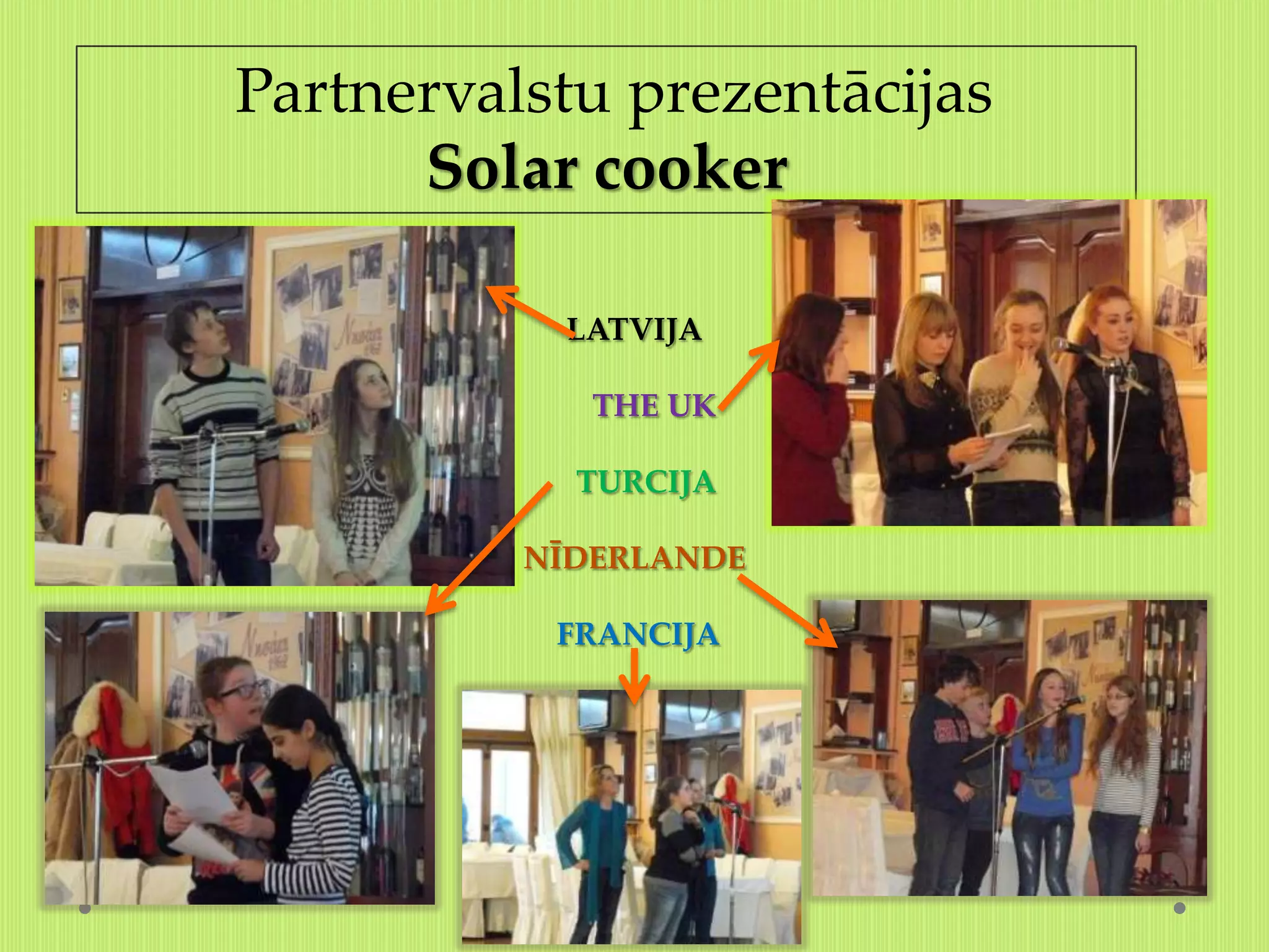 Partnervalstu prezentācijas
      Solar cooker

           LATVIJA

             THE UK

            TURCIJA

          NĪDERLANDE

           FRANCIJA
 