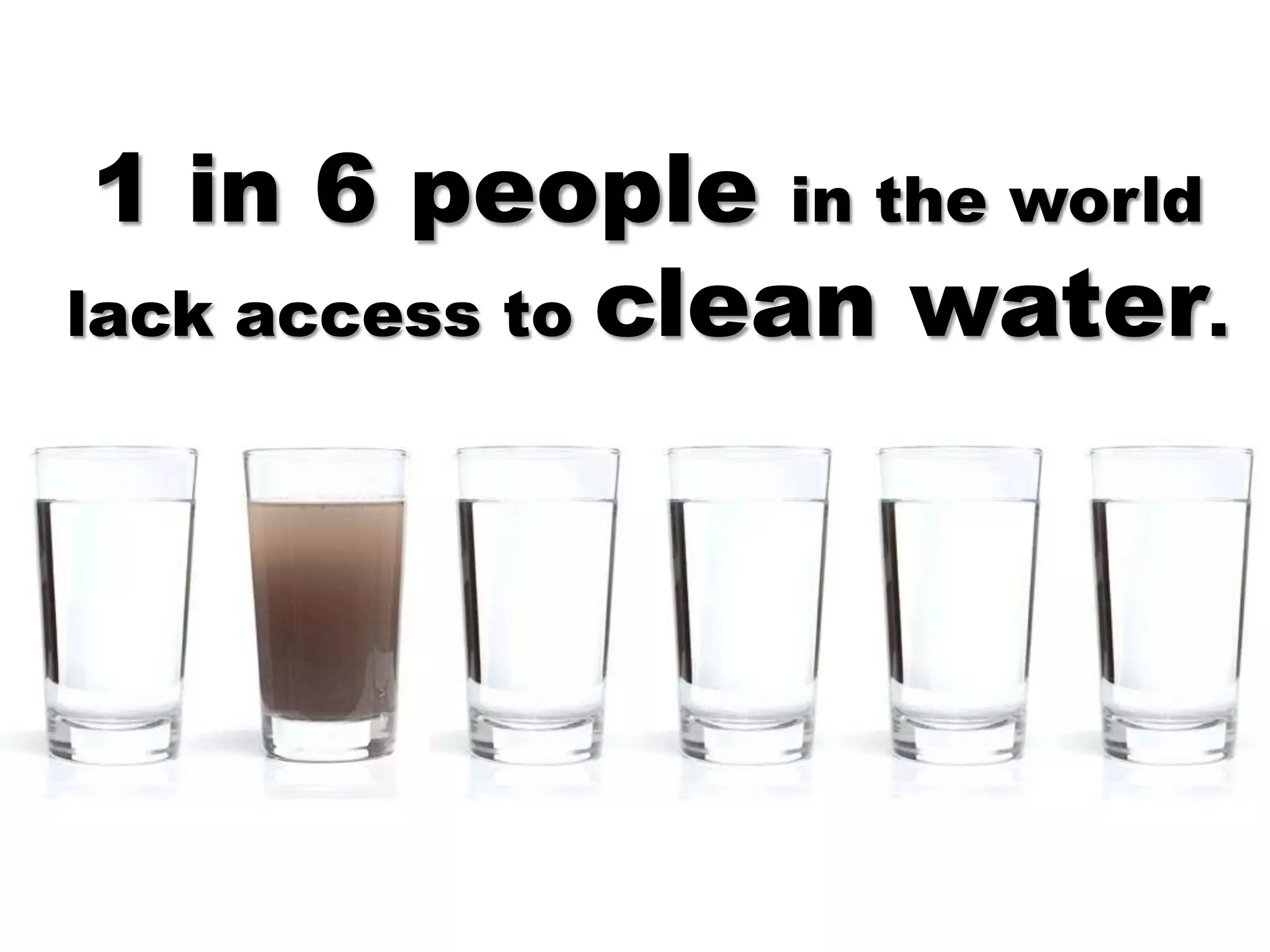 1 in 6 people in the world
lack access to clean water.
 
