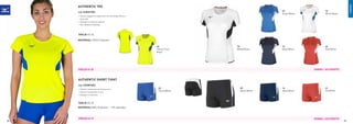 RUNNING
PREZZO E 28
AUTHENTIC TEE
COD. U2EA7302
»	Tessuto leggero e traspirante con tecnologia Mizuno
DryLite®.
»	Dettagli in contrasto laterali.
»	Anti-abrasion labelling.
TAGLIE XS-XL
MATERIALI 100% Polyester
44
Yellow Fluo/
Royal
AUTHENTIC SHORT TIGHT
COD. U2EB7303
»	Tessuto traspirante ed elasticizzato.
»	Elastico brandizzato in vita.
»	Dettagli in contrasto.
TAGLIE XS-XL
MATERIALI 88% Polyester - 12% Spandex
14
Navy/White
DONNA / AUTHENTIC
DONNA / AUTHENTIC
22
Royal/White
62
Red/White
14
Navy/White
70
White/Black
72
White/Royal
09
Black/White
22
Royal/White
62
Red/White
PREZZO E 25
PREZZO E 19
26 27
 