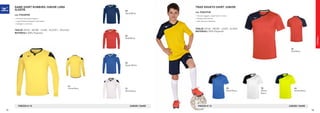 FOOTBALL
70
Navy/White
GAME SHIRT RUNBIRD JUNIOR LONG
SLEEVE
COD. P2EA8900
»	Interlock poliestere leggero.
»	Logo Runbird stampato sulla spalla.
»	Dettagli in contrasto.
TAGLIE: S(116) - M(128) - L(140) - XL(152) ) - XXL(164)
MATERIALI 100% Polyester
71
White/Navy
62
Red/White
22
Royal/White
PREZZO E 15 JUNIOR / GAME
44
Yellow/Navy
62
Red/Navy
PREZZO E 12
22
Royal/Navy
44
Yellow/Navy
70
White/
Black
JUNIOR / GAME
TRAD SHUKYU SHIRT JUNIOR
COD. P2EA7930
»	Tessuto leggero, traspirante in mesh.
»	Design asimmetrico.
»	Anti-abrasion labelling.
TAGLIE: S(116) - M(128) - L(140) - XL(152)
MATERIALI 100% Polyester
74 75
 
