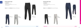 FREETIME
PREZZO E 35 UOMO
05
Heather
Grey/Navy
09
Black/White
14
Navy/White
MIZUNO SWEAT PANT
COD. 32ED7010
»	Pantalone con fondo in costina.
»	Stampa del logo posteriore e elastico in vita in contrasto.
»	Cordino elsaticizzato.
TAGLIE S-XXXL | MATERIALI 80% Cotton, 20% Polyester
05
Heather
Grey/Navy
09
Black/White
14
Navy/White
PREZZO E 35 DONNA
MIZUNO SWEAT PANT
COD. 32ED7210
»	Pantalone con fondo in costina.
»	Stampa del logo posteriore e elastico in vita in contrasto.
»	Cordino elasticizzato.
TAGLIE XS-XXL | MATERIALI 80% Cotton, 20% Polyester
120 121
 