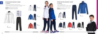 FREETIME
PREZZO E 59 JUNIOR/UNISEX
MIZUNO MICRO TRACKSUIT JUNIOR
COD. 32EG7901
62
Red/Navy
71
White/Navy
TAGLIE S (116)-M (128)-L (140)-XL (152)
70
White/Black
22
Royal/Navy
»	Guscio esterno in tessuto leggero con fodera a rete interna.
»	Giacca con doppia tasca frontale, coulisse elastica in vita e dettagli in contrasto.
»	Pantalone con doppia tasca frontale, fondo gamba con zip laterale.
MATERIALI 100% Polyester (microfibre)
14
Navy/White
62
Red/Navy
71
White/Navy
22
Royal/Navy
PREZZO E 39 JUNIOR /UNISEX
09
Black/White
MIZUNO KNITTED TRACKSUIT JUNIOR
COD. 32EG7406
»	Tessuto tricot leggero e garzato.
»	Giacca con design asimmetrico con dettagli in contrasto.
»	Pantalone con 2 tasche laterali, zip e polsino in fondo.
MATERIALI 100% Polyester
TAGLIE: S(116) - M(128) - L(140) - XL(152)
130 131
 